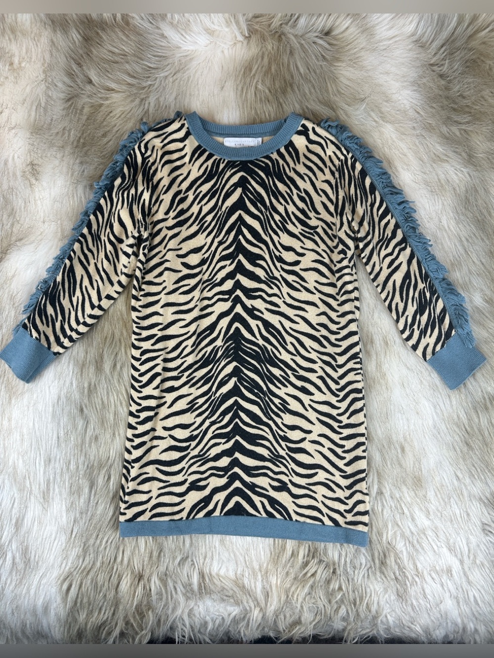 Stella McCartney Kids Zebra Fringe Sweater Dress Size 6Y